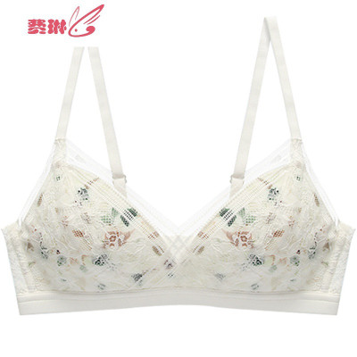 法式无钢圈大胸显小文胸罩三角杯聚拢超薄款套装内衣女调整型bra费琳文胸套装