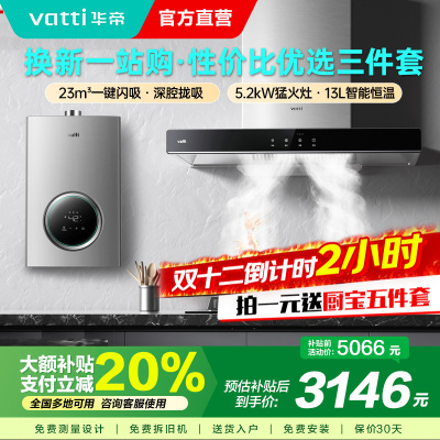 华帝(vatti) 23立方欧式油烟机 5.2kW燃气灶具13L恒温燃热 烟灶套餐 i11109S+71B+i12103