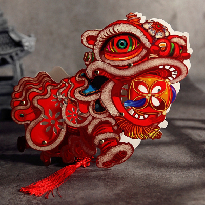 时光旧巷复古传统纸灯笼儿童新年狮子灯手提手工diy半成品醒狮元宵节