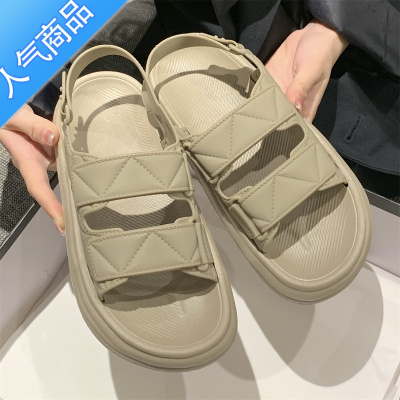 SUNTEK 简约休闲百搭罗马凉鞋女夏季ins时尚新款防滑软厚底沙滩鞋