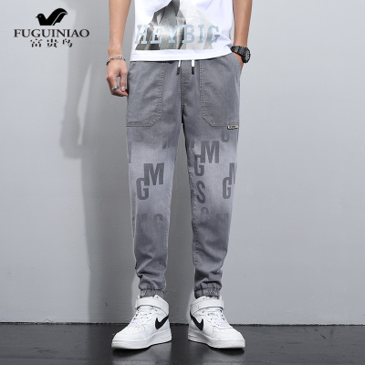 富贵鸟（FUGUINIAO）夏季新薄款日系牛仔裤男士宽松束脚工装休闲百搭九分长裤
