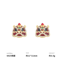 925纯银醒狮耳钉女耳环耳饰复古2025新款轻奢国潮汉服配饰送女朋友老婆情人节七夕生日礼物