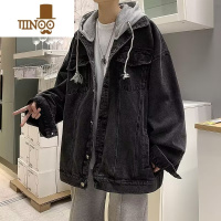 YANXU牛仔夹克男潮牌ins宽松百搭外套潮流美式假连帽上衣服