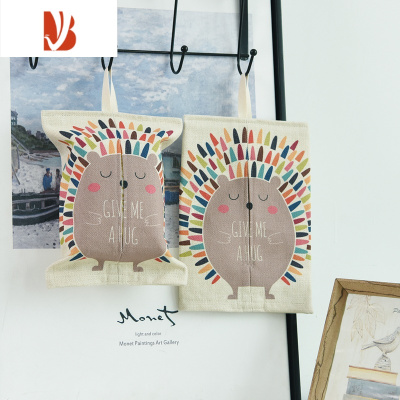 三维工匠卡通布艺悬挂式纸巾套抽纸袋卫生间厨房客厅纸巾包可爱纸巾盒 刺猬(挂钩)