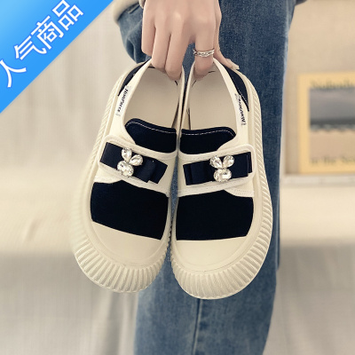 SUNTEK2023年春季新款小众设计厚底懒人帆布鞋一脚蹬女增高百搭小白鞋女