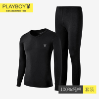 花花公子保暖内衣男士纯棉毛衫全棉秋裤薄款打底衫秋衣裤套装冬季