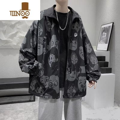 YANXU两面穿国潮外套男春季2023新款美式宽松潮牌上衣高街学生休闲夹克