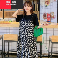 YIBUSHENG季大码胖mm宽松遮肉减龄碎花裙长裙女拼接假两件连衣裙2