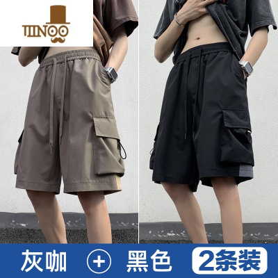 YANXU机能风工装短裤男款夏季美式宽松潮流阔腿五分裤胖子大码休闲裤子