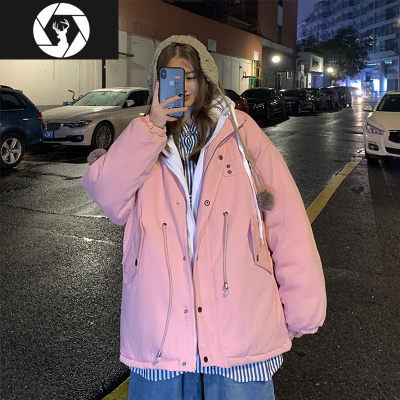 HongZun假两件棉衣男冬季加厚宽松潮流潮牌连帽棉服外套百搭港风保暖棉袄棉衣