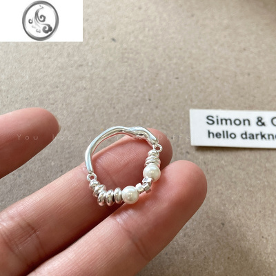 JiMi韩版不规则碎银笑脸戒指女轻奢高级感冷淡风食指戒开口可调节指环