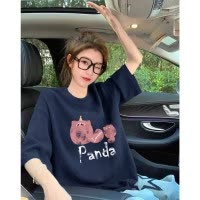 [1.5折价35元]唐狮夏季女圆领前胸图案短袖T恤可爱休闲百搭慵懒风时尚