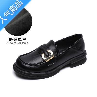 SUNTEK黑色小皮鞋女夏季2023新款软底单鞋厚底乐福鞋英伦大码女鞋41一43