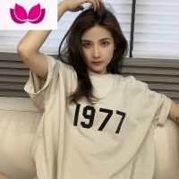 七斓新款显瘦圆领叠穿打底上衣潮牌男情侣夏季宽松1977短袖t恤女