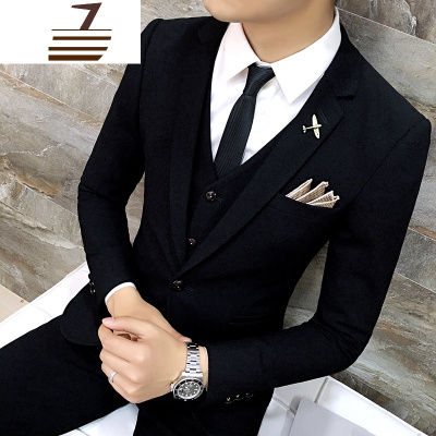 NEWLAKE西服套装男修身韩版结婚西装商务正装新郎伴郎礼服小西装三件套潮