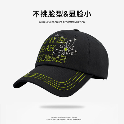 美式设计款蒲公英明线字母刺绣迷彩棒球帽子女显脸小百搭鸭舌帽男