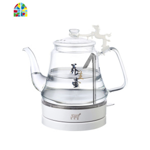 思奈尔玻璃电热烧水壶自动断电家用透明小型长嘴泡煮茶器专用快壶 FENGHOU 1L圆型蓝光壶+4杯