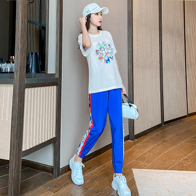 梵诗町夏季女装上衣裤子两件套T恤束脚裤运动休闲f套装X2395