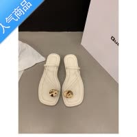 SUNTEK拖鞋女外穿2023新款夏季平底粗跟套趾海边沙滩凉鞋法式夹脚凉拖鞋