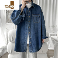 YANXUins高街潮牌复古牛仔衬衫男春装加肥加大码胖人宽松长袖衬衣外套