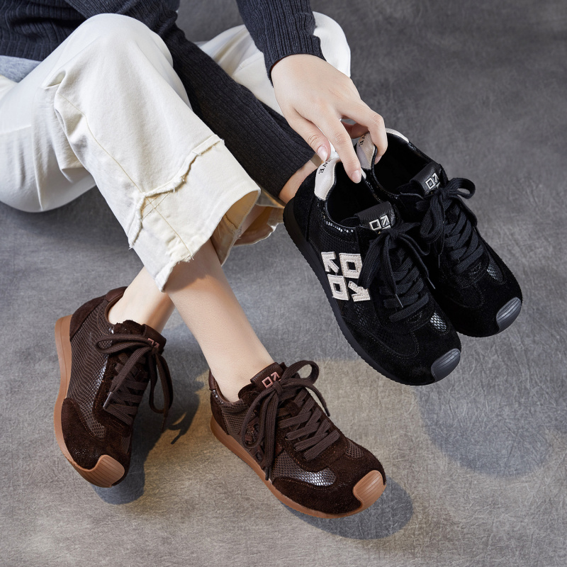 头层牛皮复古阿甘德训鞋秋季新真皮女鞋运动休闲系带板鞋