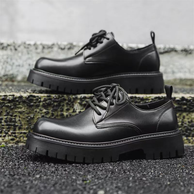 大码复古商务休闲大头皮鞋男新款厚底增高工装青年德比鞋