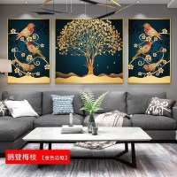 北欧壁画三联组合沙发背景墙客厅装饰画 鹊登梅枝(金色边框) 30*50cm三联套装(建议2米以下沙发)土豪金[铝合金框]