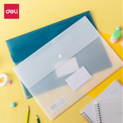 得力5522文件袋简约清新A4资料袋纽扣半透明资料收纳袋蓝色白色可选单个装