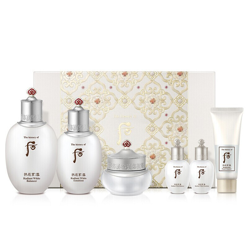 Whoo后套装盒套装护肤化妆品保湿 面部护肤套装礼盒 雪玉凝水乳面霜六件套(嫩白提亮)