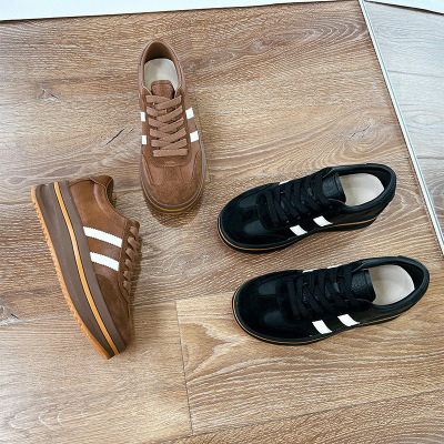 乌拉草猪皮鞋垫真皮德训鞋女鞋秋季新款厚底阿甘鞋百搭运动鞋