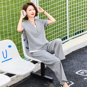 新款女装妈妈套装运动服女洋气时尚夏装中老年装短袖两件套夏季女