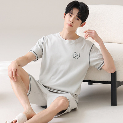 莫代尔睡衣男士夏季新款韩版短袖薄款青少年加肥加大码家居服套装
