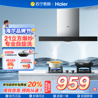 海尔(Haier)抽油烟机21大吸力 420pa大风压 高频自旋洗 挥手控制 欧式吸油烟机E900T11