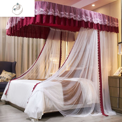 U型导轨蚊帐三开不锈钢宫廷伸缩落地1.8m床双人家用蚊帐1.2米新款酒红色（防尘顶导轨落地蚊帐）1.8舒适主义蚊帐新款酒红色（防尘顶导轨落地蚊帐）1.8m（6英尺）床