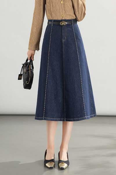 2025年春季新黑科技面料不易色牛仔半身裙女高腰休闲A字裙