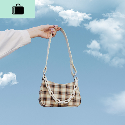 夏季粗链条腋下小包包女2020新款潮百搭复古格子高级感单肩包洋气NEW LAKE女士单肩包