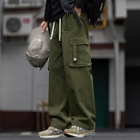 潮流阔腿工装裤 男士军绿抽绳裤 大口袋 肌理感面料 春夏透气长裤