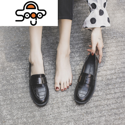 七色王国平底小皮鞋女2020秋冬新款时尚黑色哑光工作鞋英伦风一脚蹬懒人鞋休闲鞋
