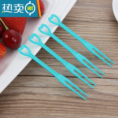 敬平塑料彩色水果签水果叉独立包装果插KTV心形果签蛋糕叉 浅蓝色简装 爱心叉3000支