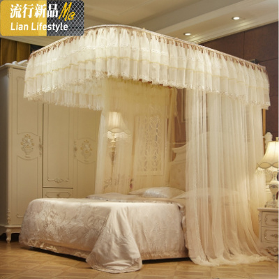 轨道滑轮u型家用导轨蚊帐子带支架1.8m2米1.5m床免安装防纹账床上 三维工匠