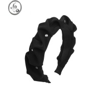 JiMi弗弗西黑色水晶百褶发箍布艺高级感发饰简约百搭气质头饰