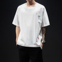 SUNTEK夏季港风刺绣宽松休闲短袖t恤男士大码潮流男装半袖衣服中袖体恤夹克