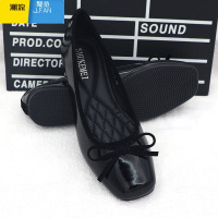 聚范韩版女鞋新款漆皮蝴蝶结方头平底鞋休闲百搭浅口单鞋女飘鞋‍红鞋