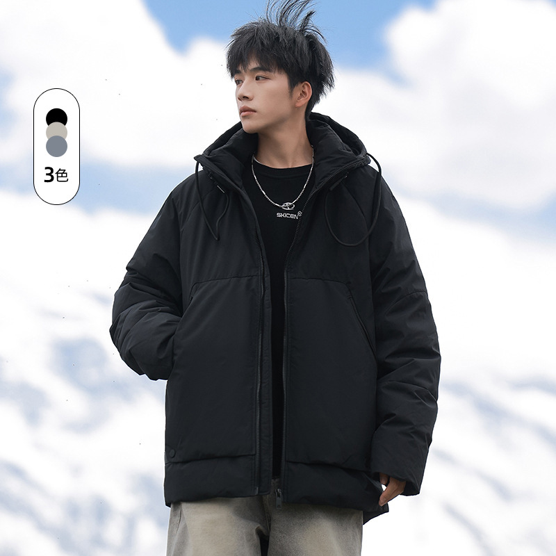 羽绒服男冬季新款连帽休闲加厚保暖防寒情侣工装白鸭绒上衣面包服