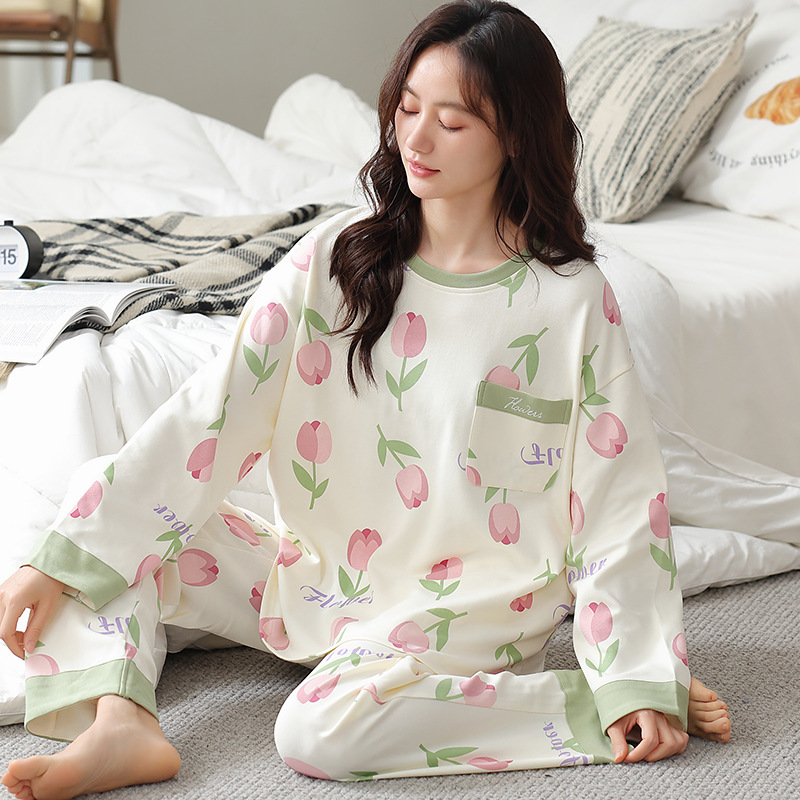 睡衣女士秋冬长袖棉质大码可爱卡通秋冬季宽松休闲外穿家居服套装