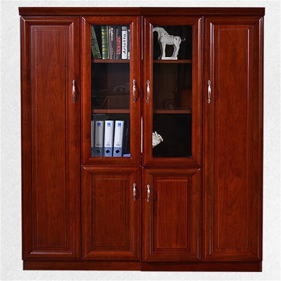 易企采 四门书柜40*160*200CM 贴木皮木制办公文件档案资料柜隔断储物柜