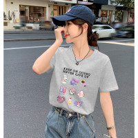 [2.5折价54元]唐狮夏季女圆领前胸图案短袖T恤可爱百搭气质休闲时尚韩系