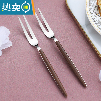 敬平北欧304不锈钢水果叉套装甜品勺子 家用水果签果插儿童可爱小叉子 胡桃木叉2支装