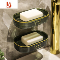 三维工匠肥皂盒壁挂式免打孔沥水家用2022新款卫生间浴室收纳架香皂置物架 轻奢绿-2个[双层沥水/可台面/可壁挂] 破损