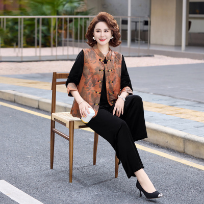 中老年女装休闲套装女40-60岁国风女装大码宽松三件套妈妈装春装